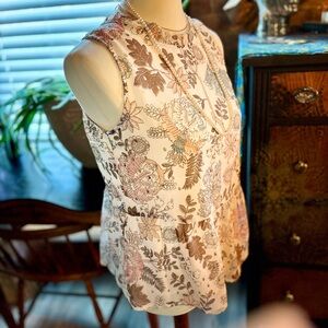 LOFT Romantic Sleeveless Blouse in soft shades of cream, bronze, blue & peach